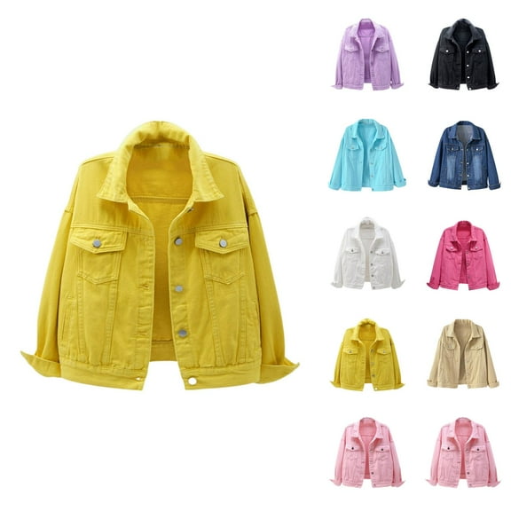 Jackets for Women Fall Jacket Women's Fashion Casual Colorful Solid Denim Coat - Large Pocket Short Jacket, Autumn Winter Outerwear