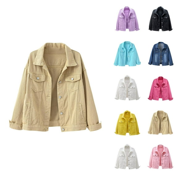 Jackets for Women Fall Jacket Women's Fashion Casual Colorful Solid Denim Coat - Large Pocket Short Jacket, Autumn Winter Outerwear