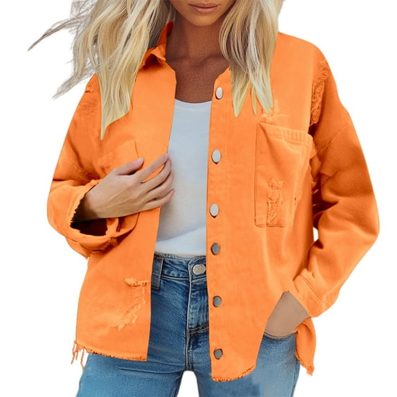 Jackets for Women Fall Jacket Women's Retro Street Style Denim Jacket With Edges