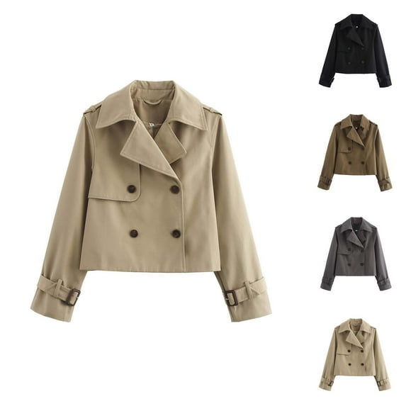 Jackets for Women Fall Jacket Women's Short Casual Trench Jacket - Solid Color everyday Coat, Versatile Autumn Winter Outerwear