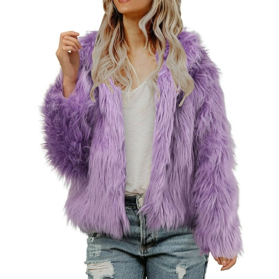 Jackets for Women Short Coat Solid Trendy Open Front Fuzzy Long Sleeve Furry Shaggy Outwears Coats