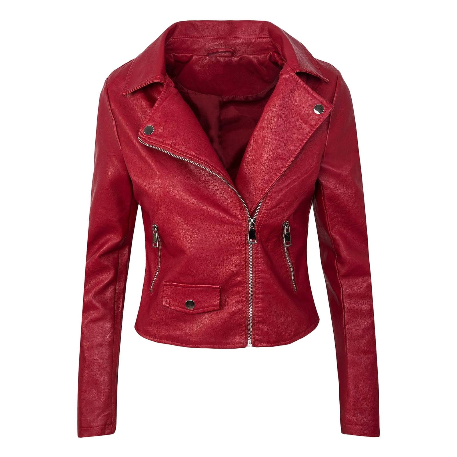 Jackets for Women Faux Leather Zip Up Slim Cropped Jacket Long Sleeve Lapel PU Moto Biker Short Light Weight Jacket