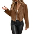 thumbnail image 1 of Jackets for Women Faux Suede Cropped Long Sleeve Casual Zipper Biker Moto Slim Fit With Pocket Light Weight Jacket, 1 of 6