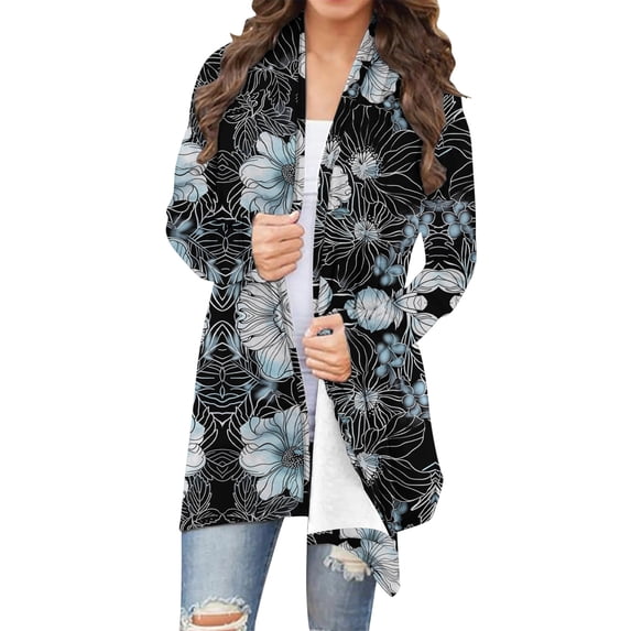 Jackets for Women Ladies' Casual Long Sleeved Floral Printed Long Cardigan