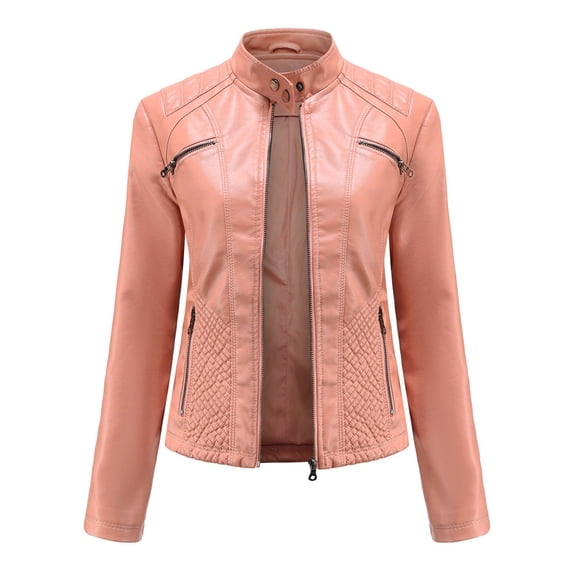 Jackets for Women Leather Lapel Slim Fitting Motorcycle Solid Color Jacket Leather Jacket