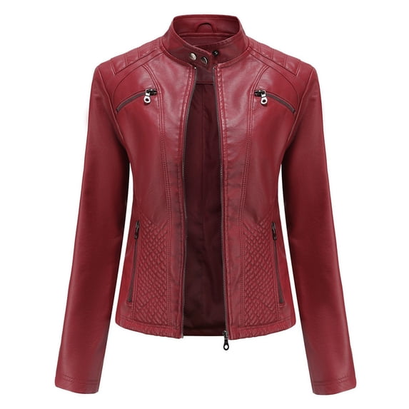 Jackets for Women Leather Lapel Slim Fitting Motorcycle Solid Color Jacket Leather Jacket