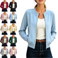 thumbnail image 1 of Jackets for Women Lightweight Crew Neck Cropped Long Sleeve Zip-up Jacket, 1 of 9
