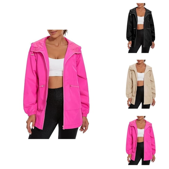 Jackets for Women Lightweight Jacket Women Women's Long Sleeved Zipper Hooded Jacket Windbreaker Casual Coat