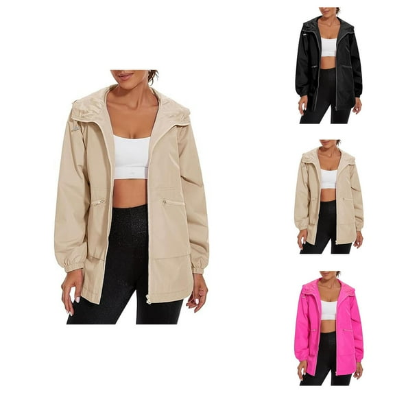 Jackets for Women Lightweight Jacket Women Women's Long Sleeved Zipper Hooded Jacket Windbreaker Casual Coat