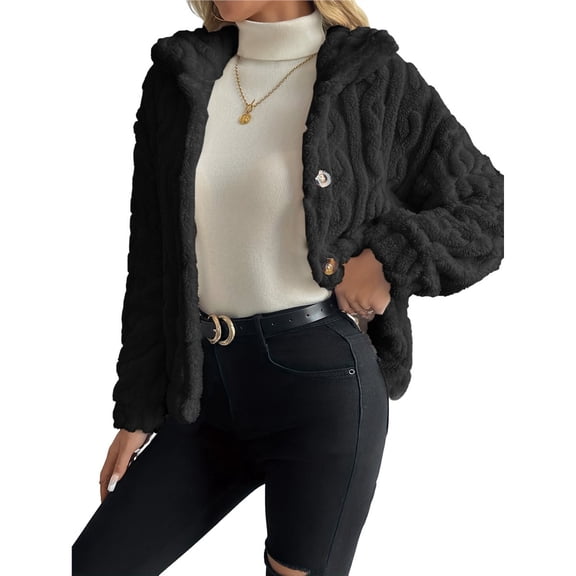 Jackets for Women Long Sleeve Comfy Warm Button Down Zip Up Stand Collar Plus Size Winter Clothing Black L