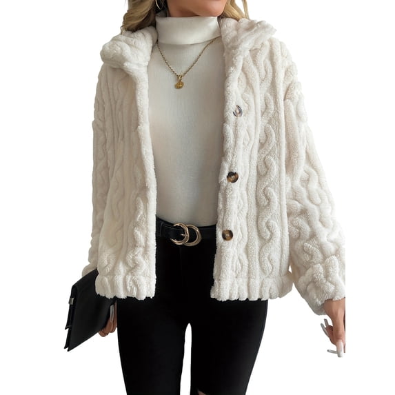 Jackets for Women Long Sleeve Comfy Warm Button Down Zip Up Stand Collar Plus Size Winter Clothing White L