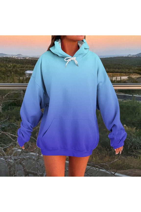 Jackets for Women Long Sleeve Hooded Gradient Pockets Casual Printed Tops Blouse Sweatshirts,Plus Size Jackets for Women