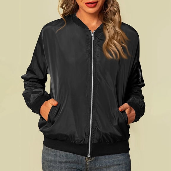 Jackets for Women Long Sleeve Lightweight Zip Up Cropped Outerwear Casual Quilted Jackets Whith Pockets