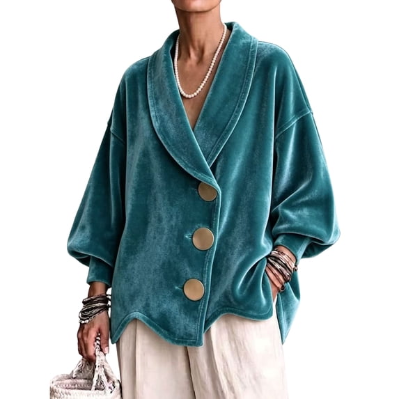 Jackets for Women Long Sleeve Velvet Cardigan Oversized Casual Outerwear for Spring Fall Winter, L