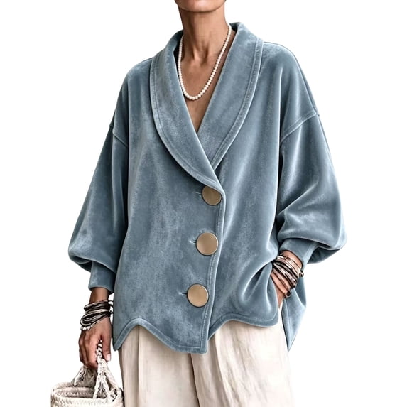 Jackets for Women Long Sleeve Velvet Cardigan Oversized Casual Outerwear for Spring Fall Winter, L