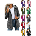 thumbnail image 1 of Jackets for Women Nelozsy Women solid color waterproof outdoor hiking drawstring long sleeved double pocket hooded windbreaker jacket top Gray XXXXL, 1 of 9