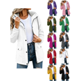 thumbnail image 1 of Jackets for Women Nelozsy Women solid color waterproof outdoor hiking drawstring long sleeved double pocket hooded windbreaker jacket top White M, 1 of 9