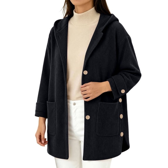 Jackets for Women, Oversized Button Up Corduroy Hooded Jacket for Women Fall Long Sleeve Cardigans Outerwear Jackets Coat with Pocket