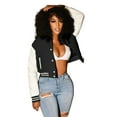 thumbnail image 1 of Jackets for Women Patchwork Cropped Varsity Jacket y2k Button Down Stand Collar Bomber Slim Light Weight Jacket, 1 of 6