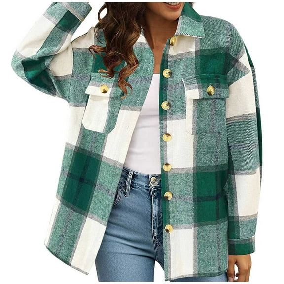 Jackets for Women Plaid Long Sleeve Shirts For Women Fashion Shackets Flannel Button Down Boyfriend Oversize Lightweight Jackets