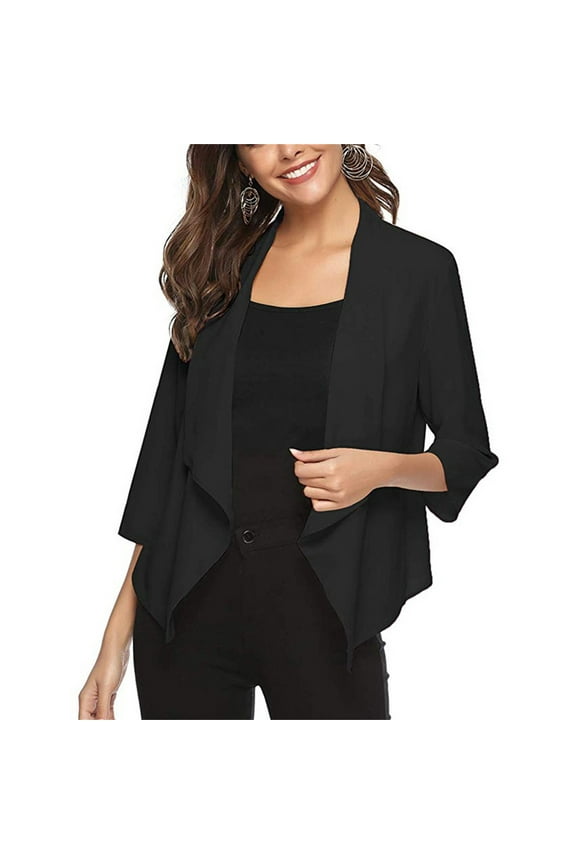 Jackets for Women Plus Size Chiffon Blazer Open Front Light 3/4 Sleeve Cardigan
