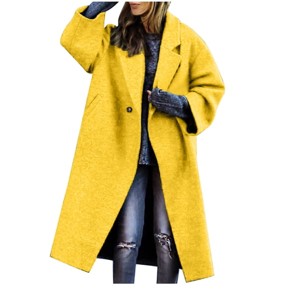 Jackets for Women Plus Size Solid Long Sleeve Fall Winter Long Style Commuter Waistband Collar Loose Woolen Coat