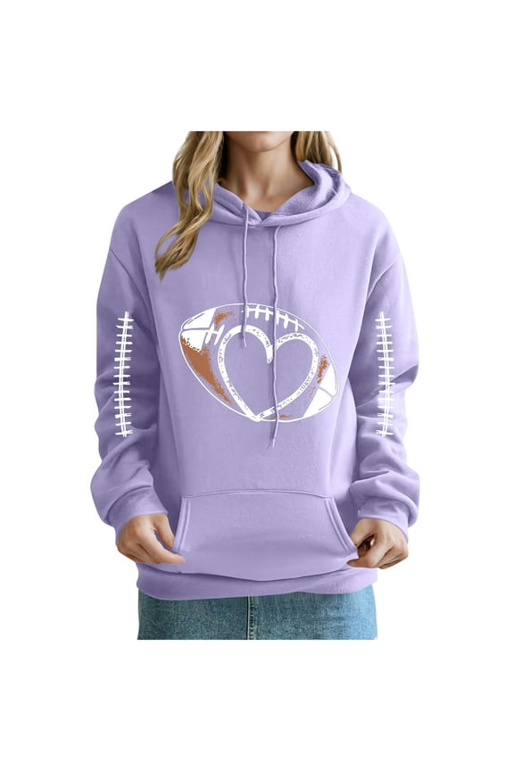 Jackets for Women Printed Hooded Rugby Print Long Sleeved Off Shoulder Sleeves Sweatshirt,Womens Coats Purple S