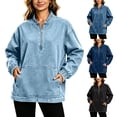 thumbnail image 1 of Jackets for Women Quarter Zip Denim Jacket Long Sleeve Loose Fit with Pockets Casual Outerwear, 1 of 8