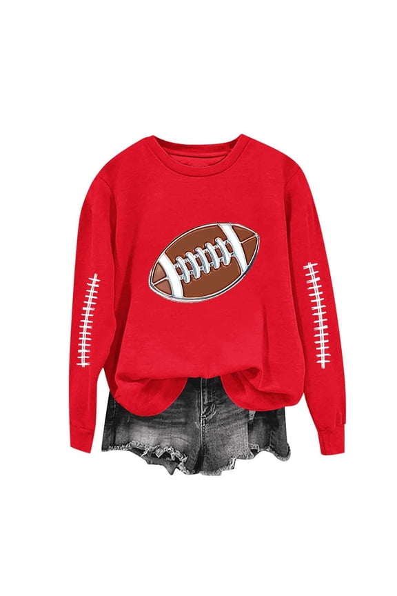 Jackets for Women Rugby Printed Long Sleeved Loose Casual Sweatshirt,Womens Sweatshirts Red S