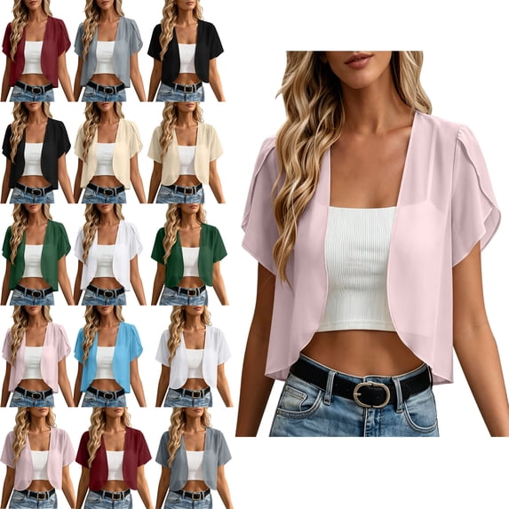 Jackets for Women Sheer Chiffon Short Sleeve Shrug,Lightweight Open-Front Cover-up for Summer Dresses & Tank Tops