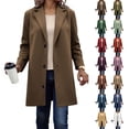 thumbnail image 1 of Jackets for Women Solid Color Casual Thicken Wool Stand Collar Inner Lining Pocket Breasted Tweed Coat XXL, 1 of 7