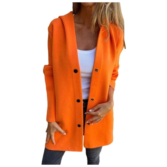 Jackets for Women Solid Trench Coat Singel Breasted Hooded Wool With Pocket Outerwear