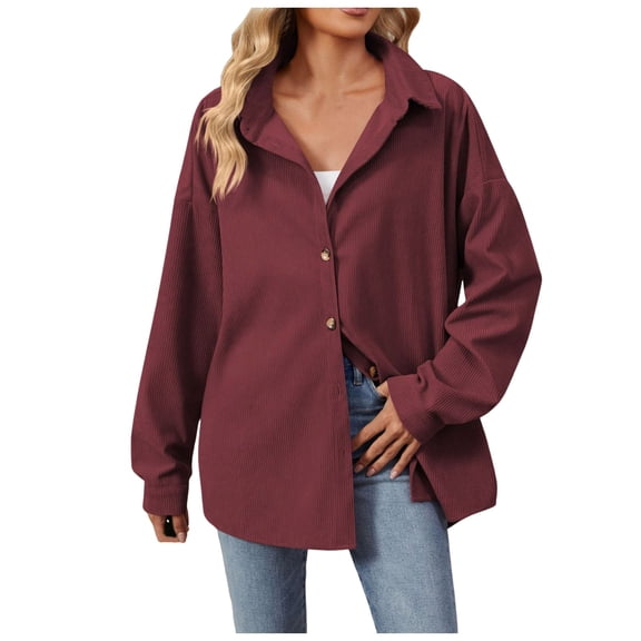 Jackets for Women Trendy Corduroy Shirt Solid Long Sleeve Button Down Lapel Loose Casual Shacket Winter Warm Coat
