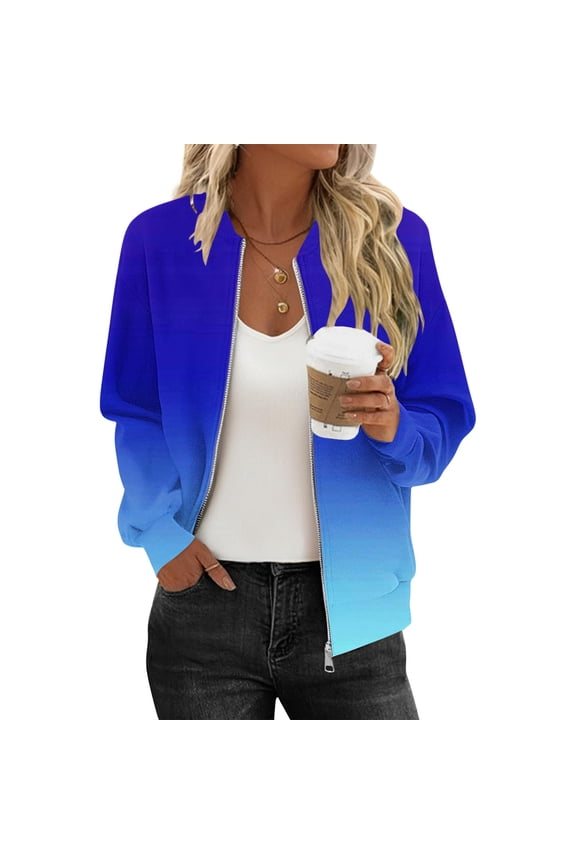 Jackets for Women Trendy Gradient Print Work Shacket with Pockets Lightweight Full Zip Long Sleeve Outwear Coats