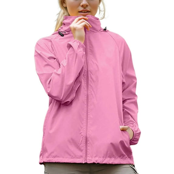 Jackets for Women Trendy Lightweight Hooded Casual Long Sleeve Sporty Outerwear Windbreaker Fall Winter Women'S Coats,Pink,3XL