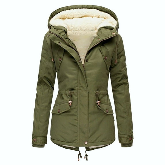 Jackets for Women Trendy Plus Size Lapel Long Sleeve Vintage Quilted Thicken Hooded Fall Winter Womens Coats,Army Green,3XL