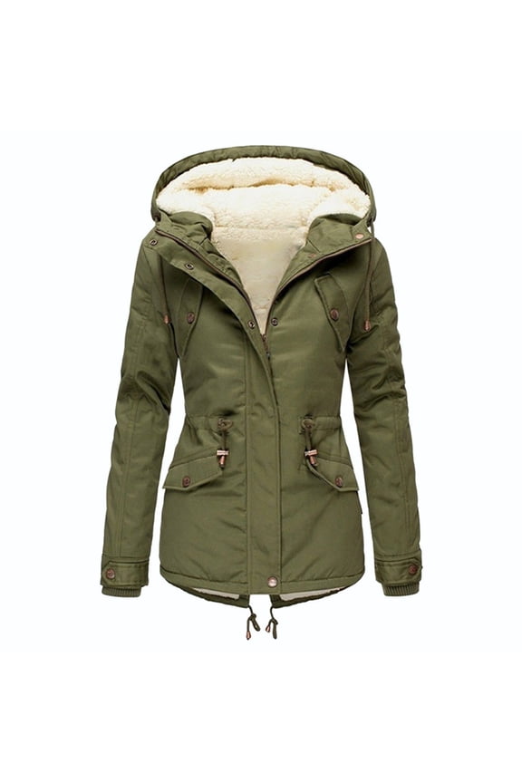 Jackets for Women Trendy Plus Size Lapel Long Sleeve Vintage Quilted Thicken Hooded Fall Winter Womens Coats,Army Green,3XL