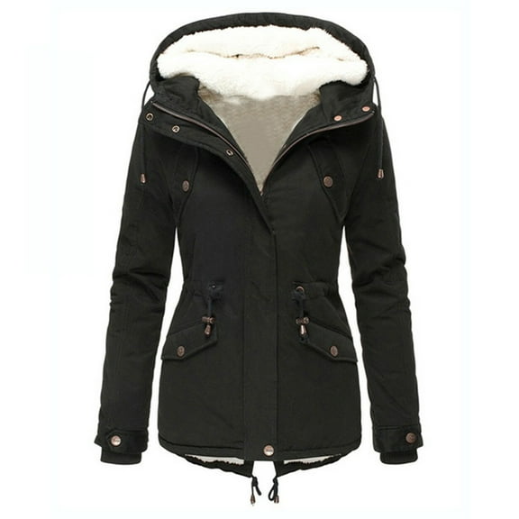 Jackets for Women Trendy Plus Size Lapel Long Sleeve Vintage Quilted Thicken Hooded Fall Winter Womens Coats,Black,3XL