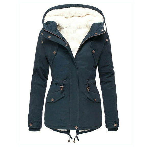Jackets for Women Trendy Plus Size Lapel Long Sleeve Vintage Quilted Thicken Hooded Fall Winter Womens Coats,Navy,L