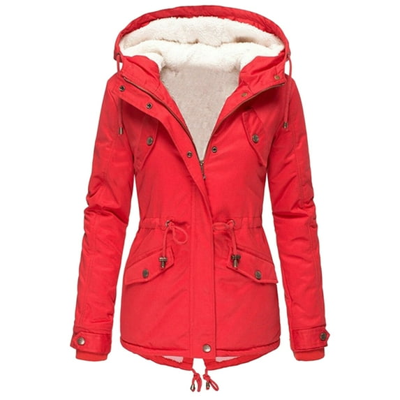 Jackets for Women Trendy Plus Size Lapel Long Sleeve Vintage Quilted Thicken Hooded Fall Winter Womens Coats,Red,L