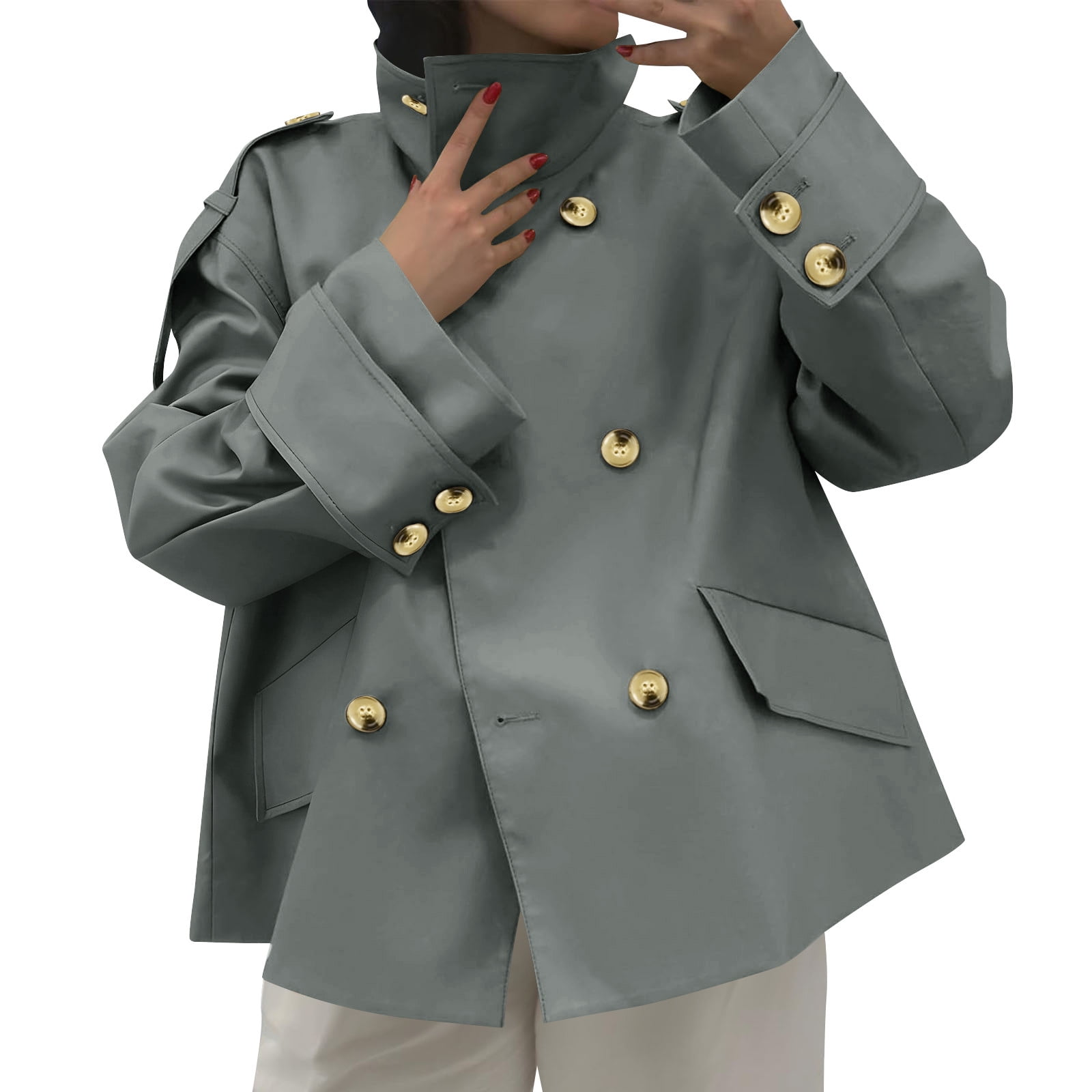 Jackets for Women Trendy Short Trench Coat Double Breasted Stand
