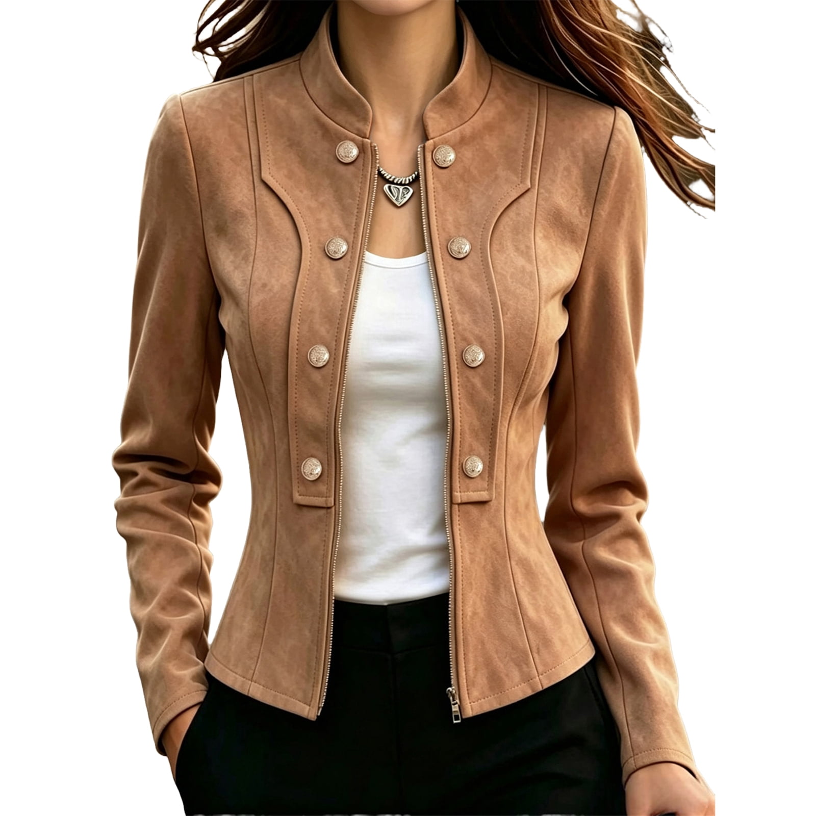 Jackets for Women Trendy Zip Up Long Sleeve Crop Cozy Coats Stand ...