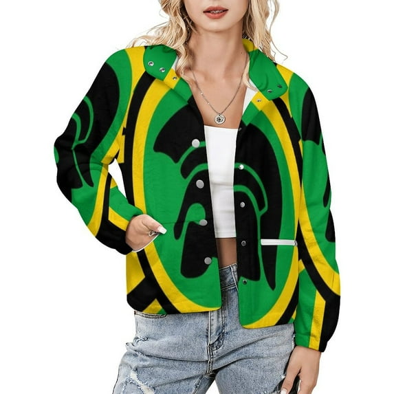 Jackets for Women Winter Coat Jackets Flannel Stand Collar Jacket(A Trojan Uk Flag in The Colors of Jamaica,Size:S-4XL)