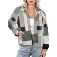 thumbnail image 1 of Jackets for Women Winter Coat Jackets Flannel Stand Collar Jacket(Abstract Geometric Art Beige Black Grey,Size:S-4XL), 1 of 7