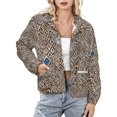 thumbnail image 1 of Jackets for Women Winter Coat Jackets Flannel Stand Collar Jacket(Abstract Geometric Brown Textile Design,Size:S-4XL), 1 of 7