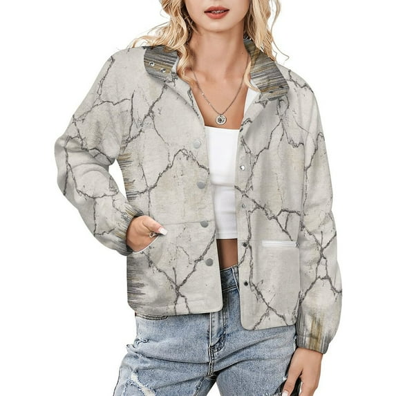 Jackets for Women Winter Coat Jackets Flannel Stand Collar Jacket(Abstract Marble Rug Design,Size:S-4XL)