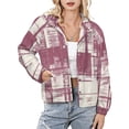 thumbnail image 1 of Jackets for Women Winter Coat Jackets Flannel Stand Collar Jacket(Abstract Mauve Grid Texture,Size:S-4XL), 1 of 7