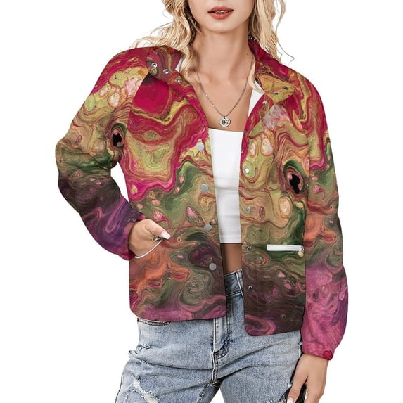 Jackets for Women Winter Coat Jackets Flannel Stand Collar Jacket(Abstract Swirling Paint Colorscape,Size:S-4XL)