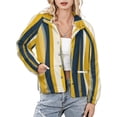 thumbnail image 1 of Jackets for Women Winter Coat Jackets Flannel Stand Collar Jacket(Abstract Wavy Yellow Blue Lines,Size:S-4XL), 1 of 7