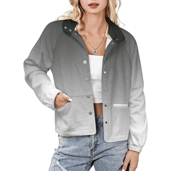 Jackets for Women Winter Coat Jackets Flannel Stand Collar Jacket(Aesthetic Fir Green And White Gradient,Size:S-4XL)
